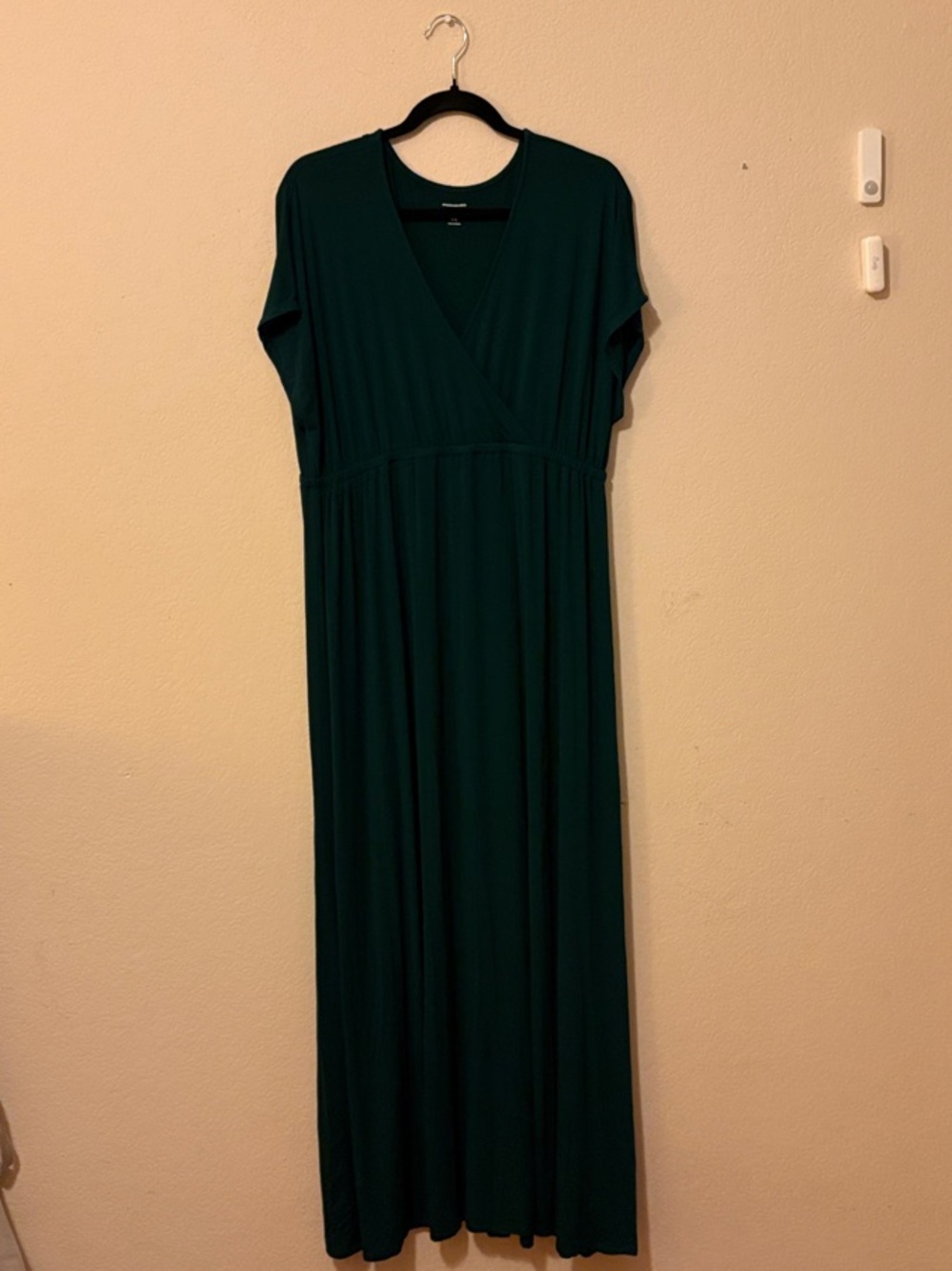 Amazon Essentials Dark Green V-Neck Faux Wrap Maxi Dress